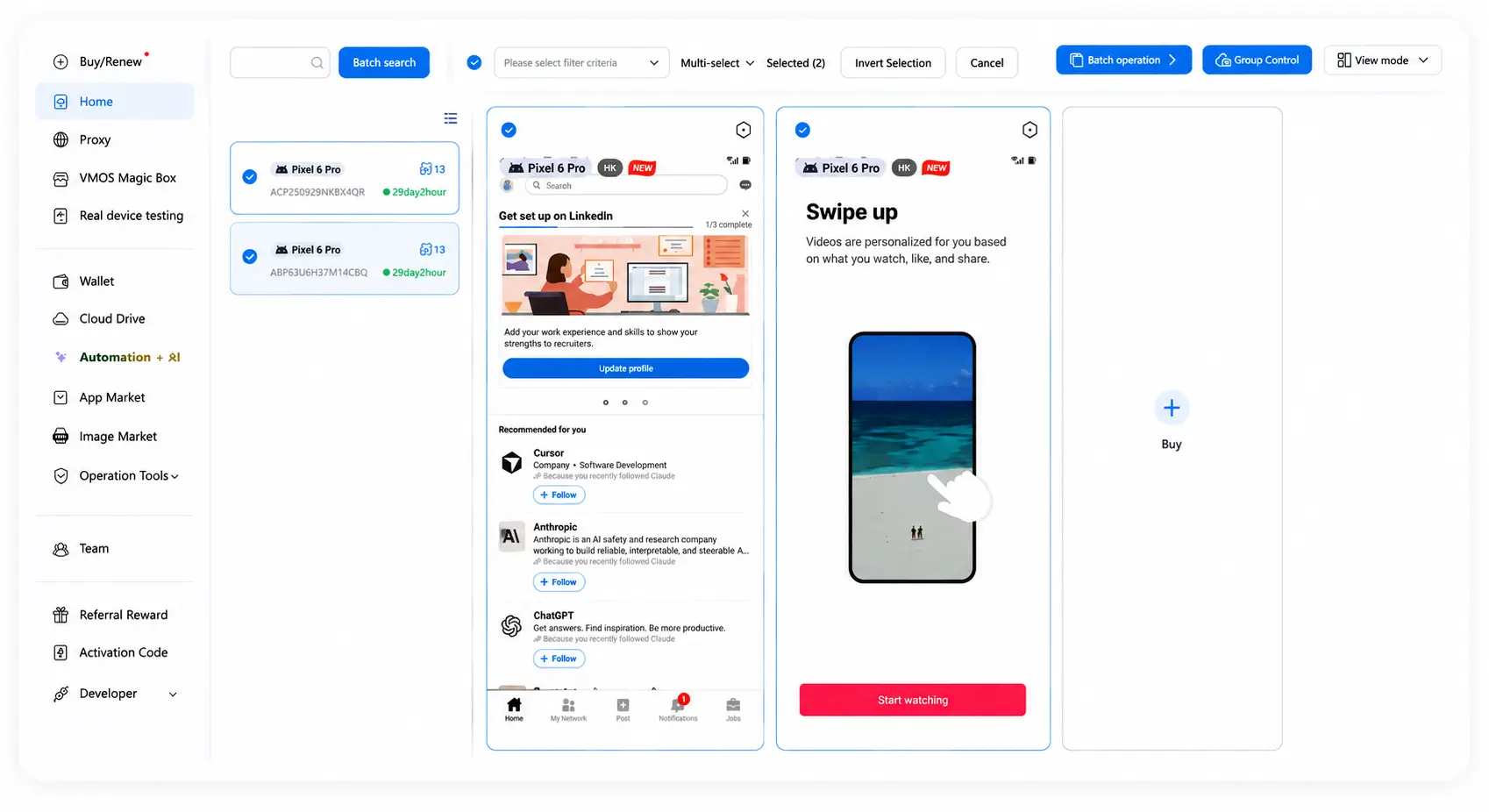 Antidetect Cloud Phone product UI mockup