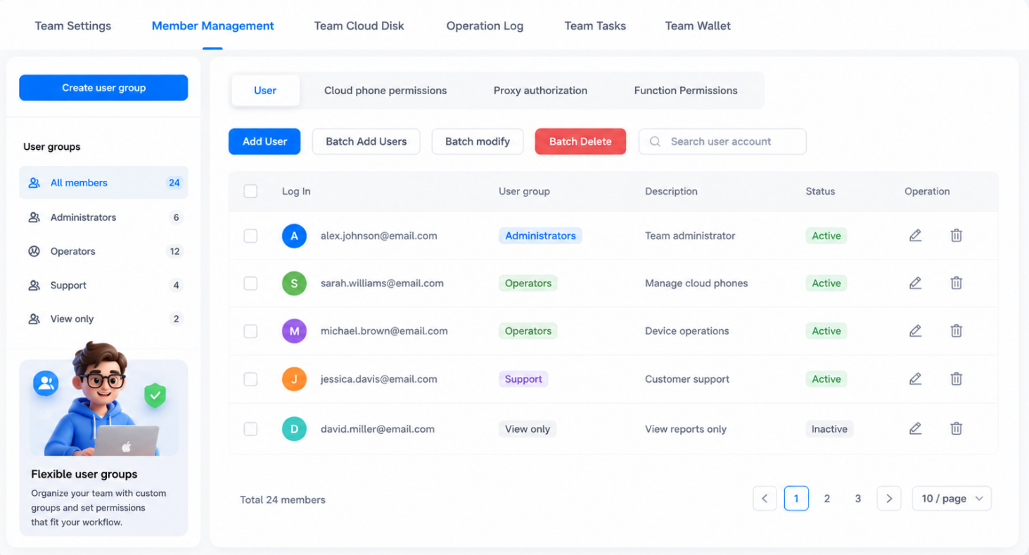 Team Hub & RBAC product UI mockup
